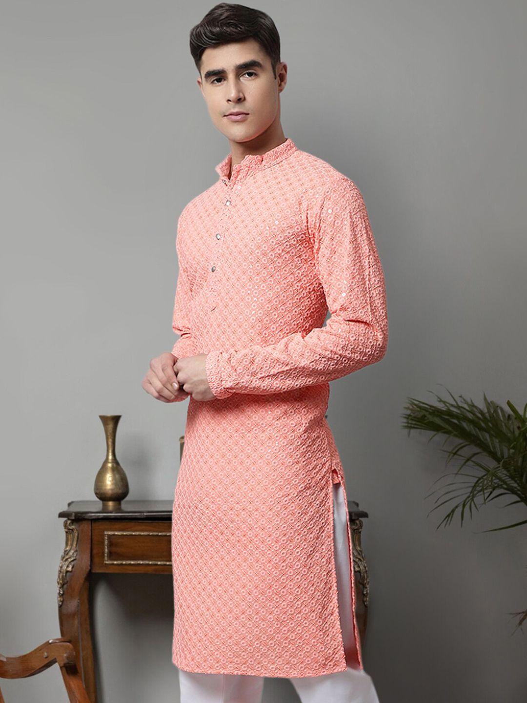 jompers embroidered mandarin collar pure cotton chikankari kurta