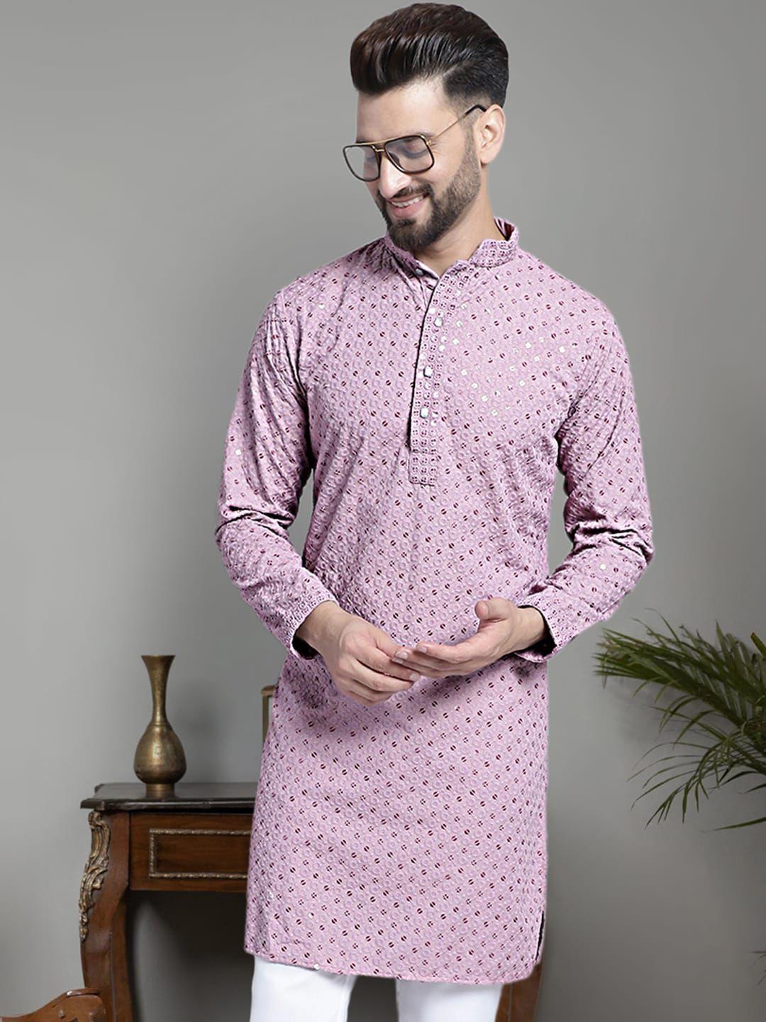 jompers floral embroidered sequinned pure cotton straight kurta