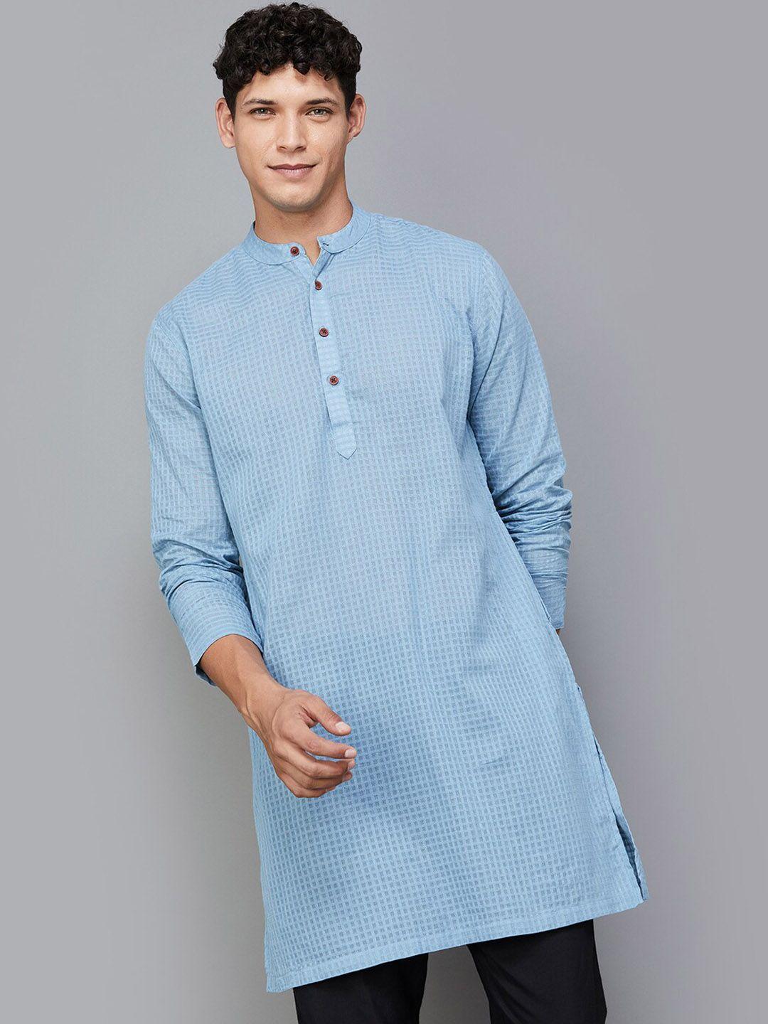 melange by lifestyle woven design band collar straight cotton kurta