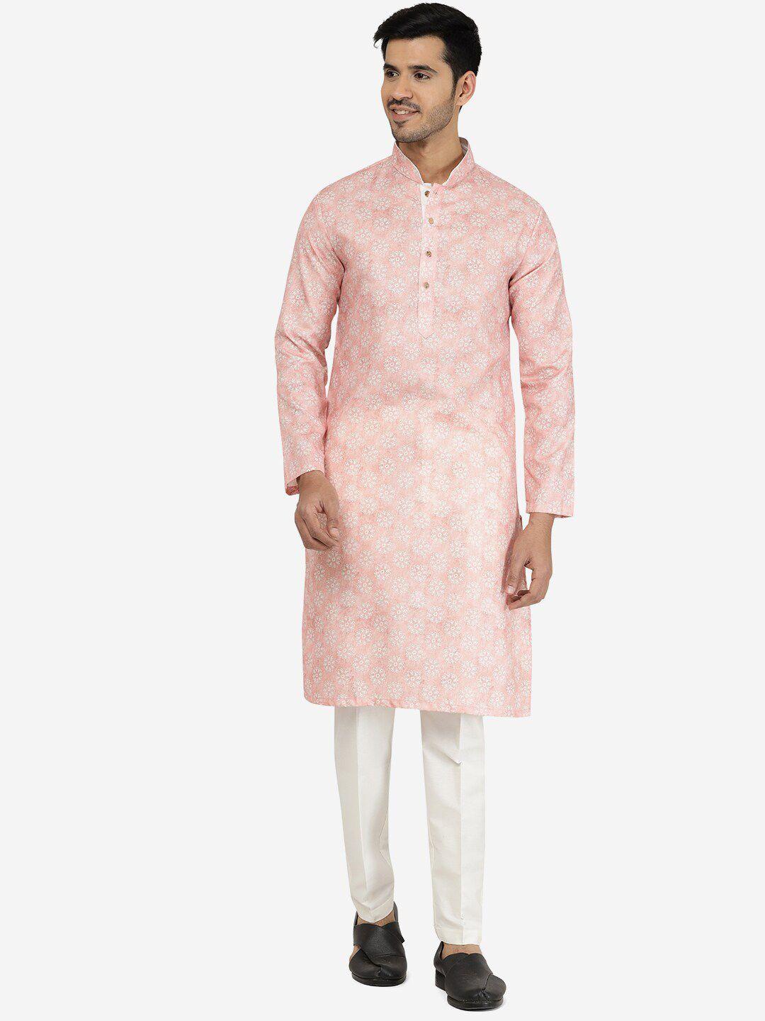 the kurta company floral printed mandarin collar cotton silk kurta