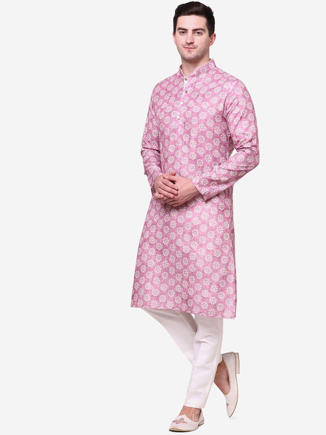 the kurta company floral printed mandarin collar cotton silk kurta