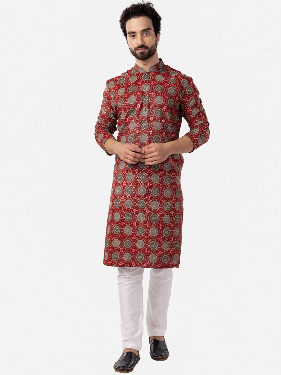 the kurta company ethnic motifs printed mandarin collar long sleeves straight kurta