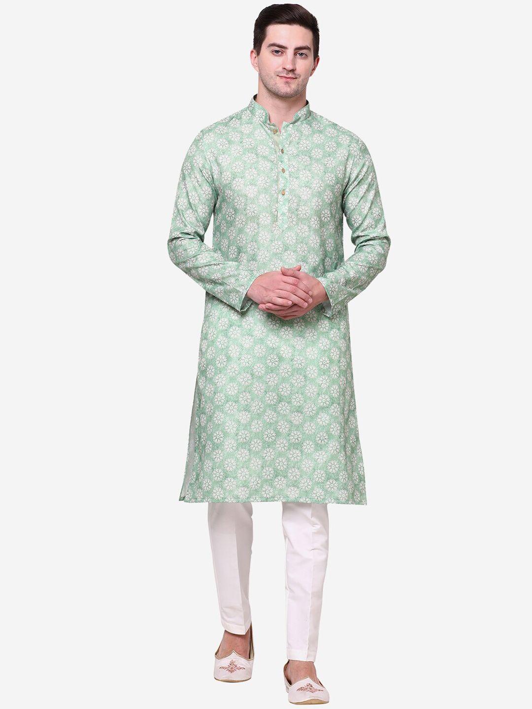 the kurta company floral printed mandarin collar cotton silk kurta