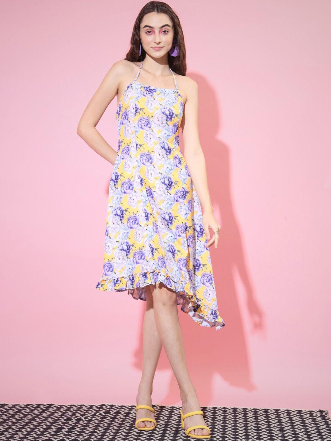 dressberry floral printed halter neck a-line dress