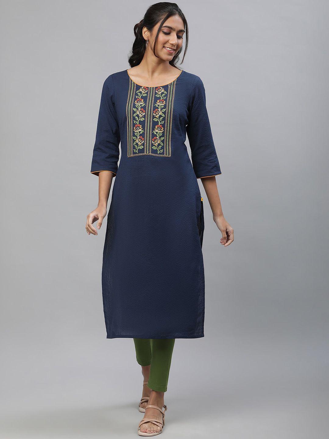 aurelia ethnic motifs embroidered straight kurta