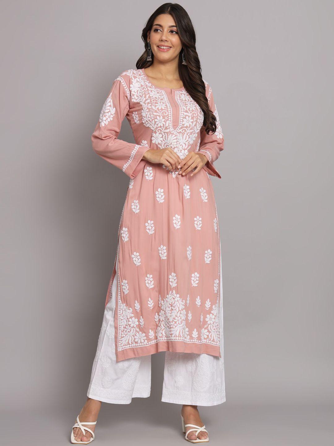 paramount chikan ethnic motifs embroidered flared sleeves chikankari kurta