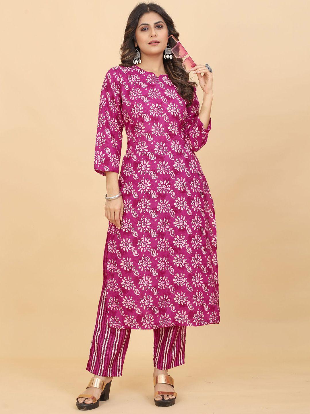 kalini ethnic motif printed round neck straight kurta with trousers