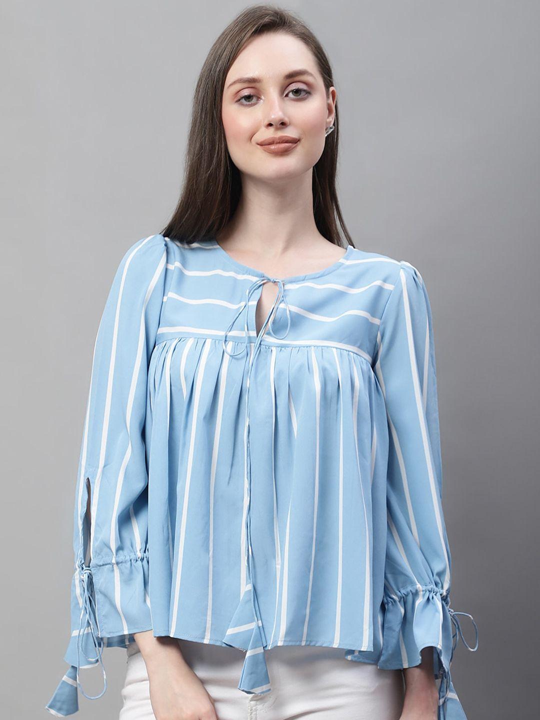 la zoire striped tie-up neck bell sleeves regular top