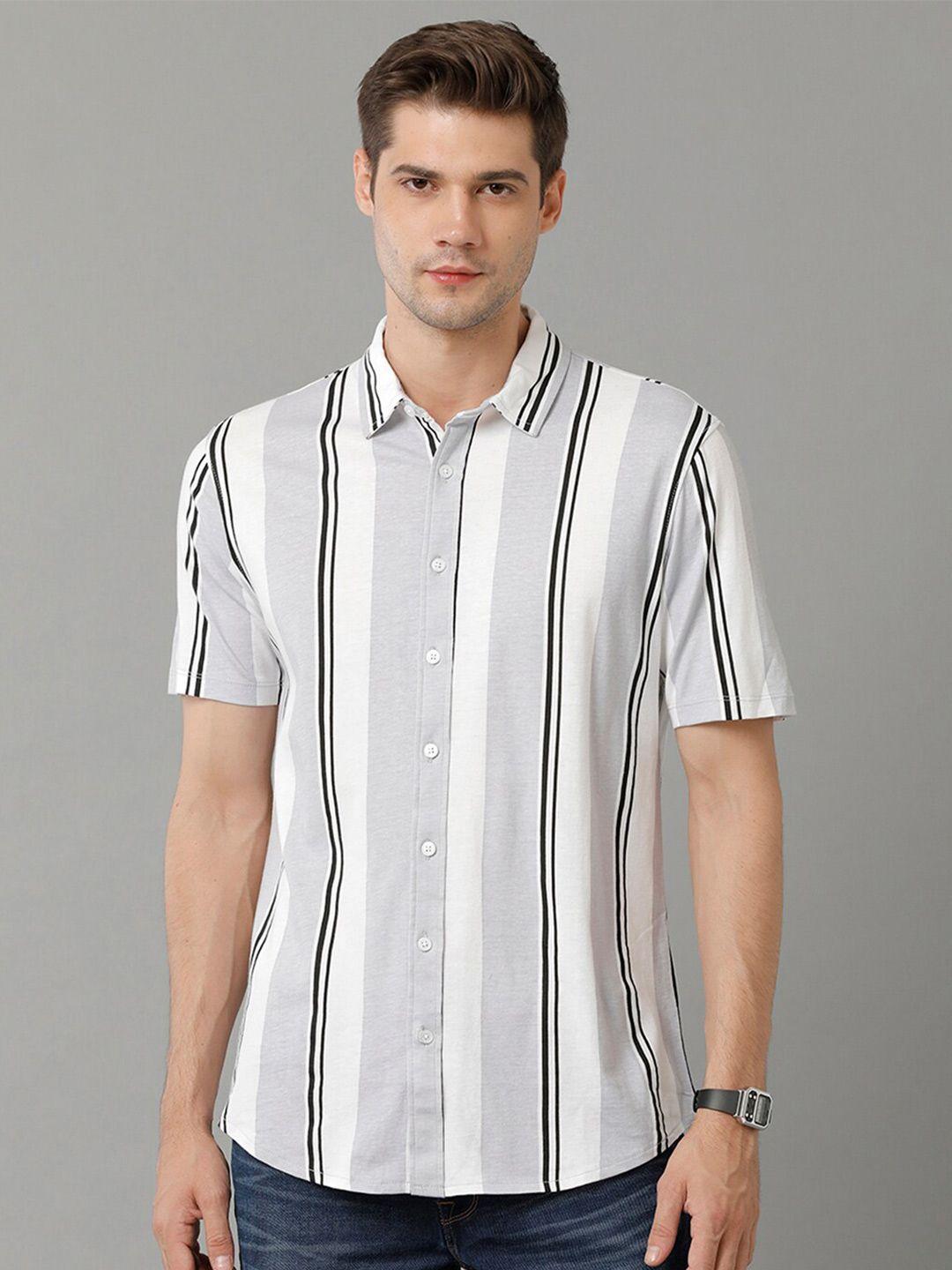 voi jeans slim fit striped pure cotton casual shirt