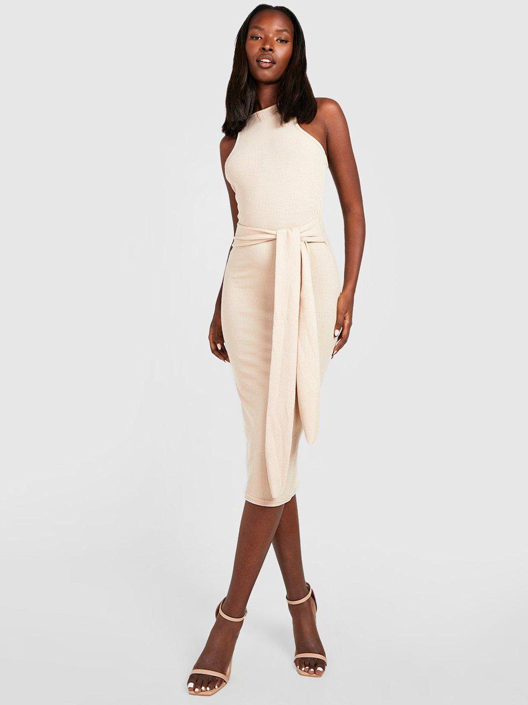 boohoo tie-up detail bodycon midi dress