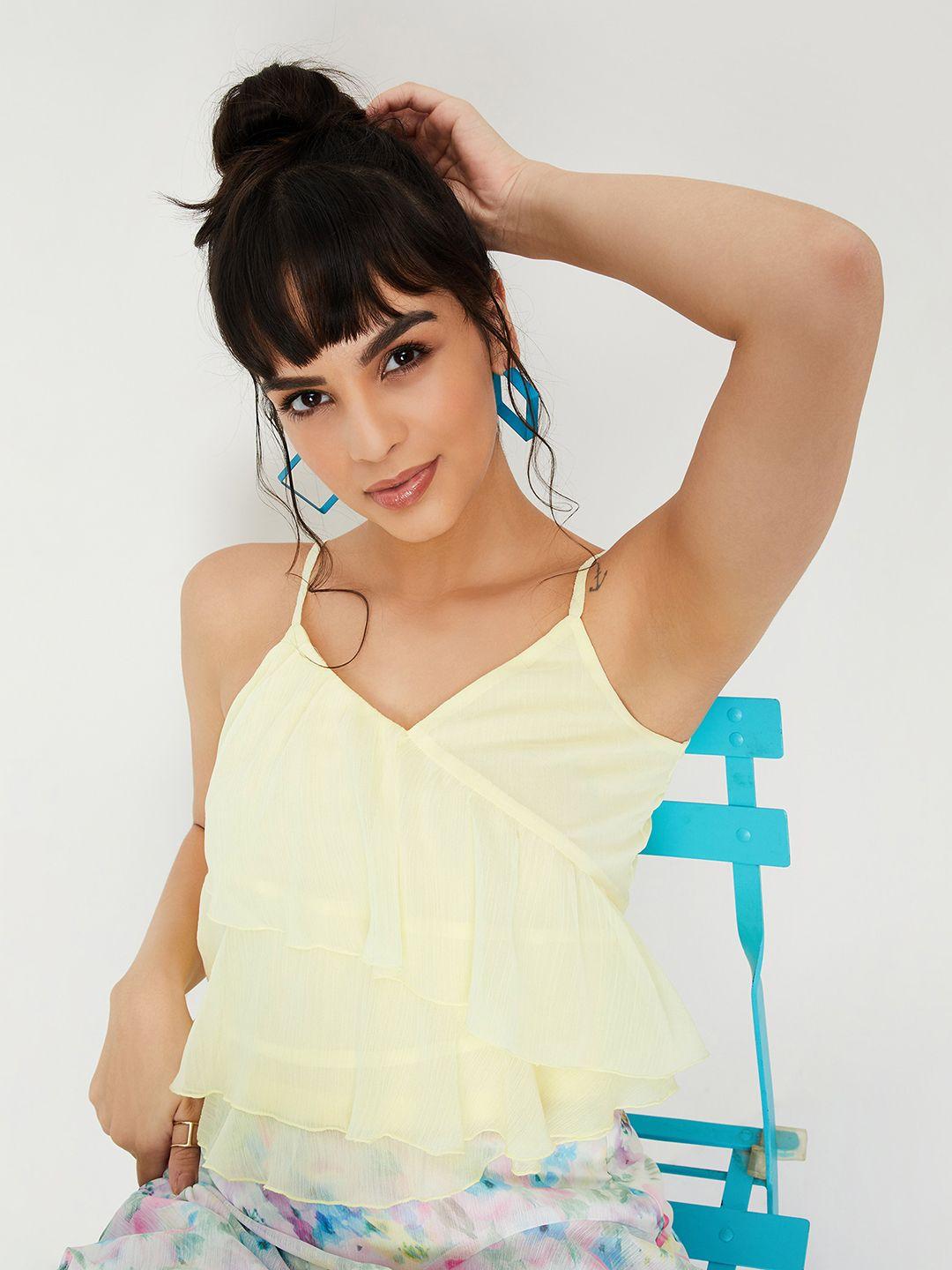 max sleeveless ruffles crop top