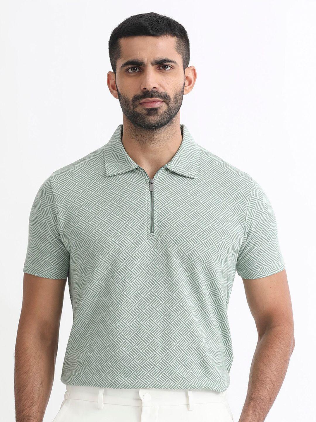 rare rabbit geometric printed polo collar cotton slim fit t-shirt