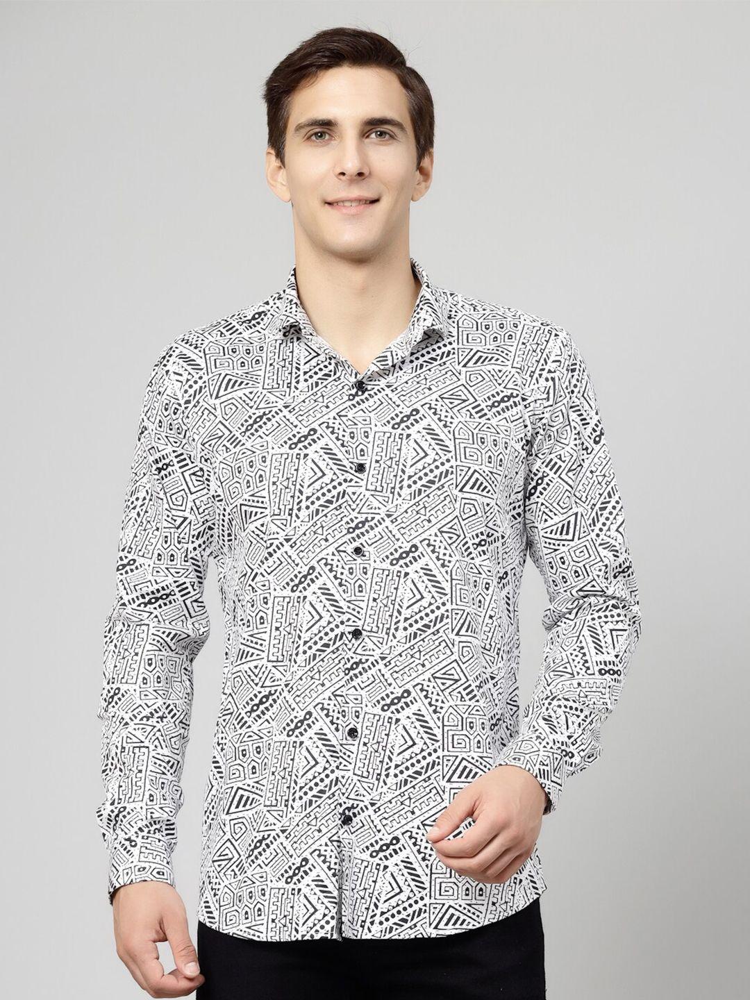 jadeberry men white standard opaque printed formal shirt