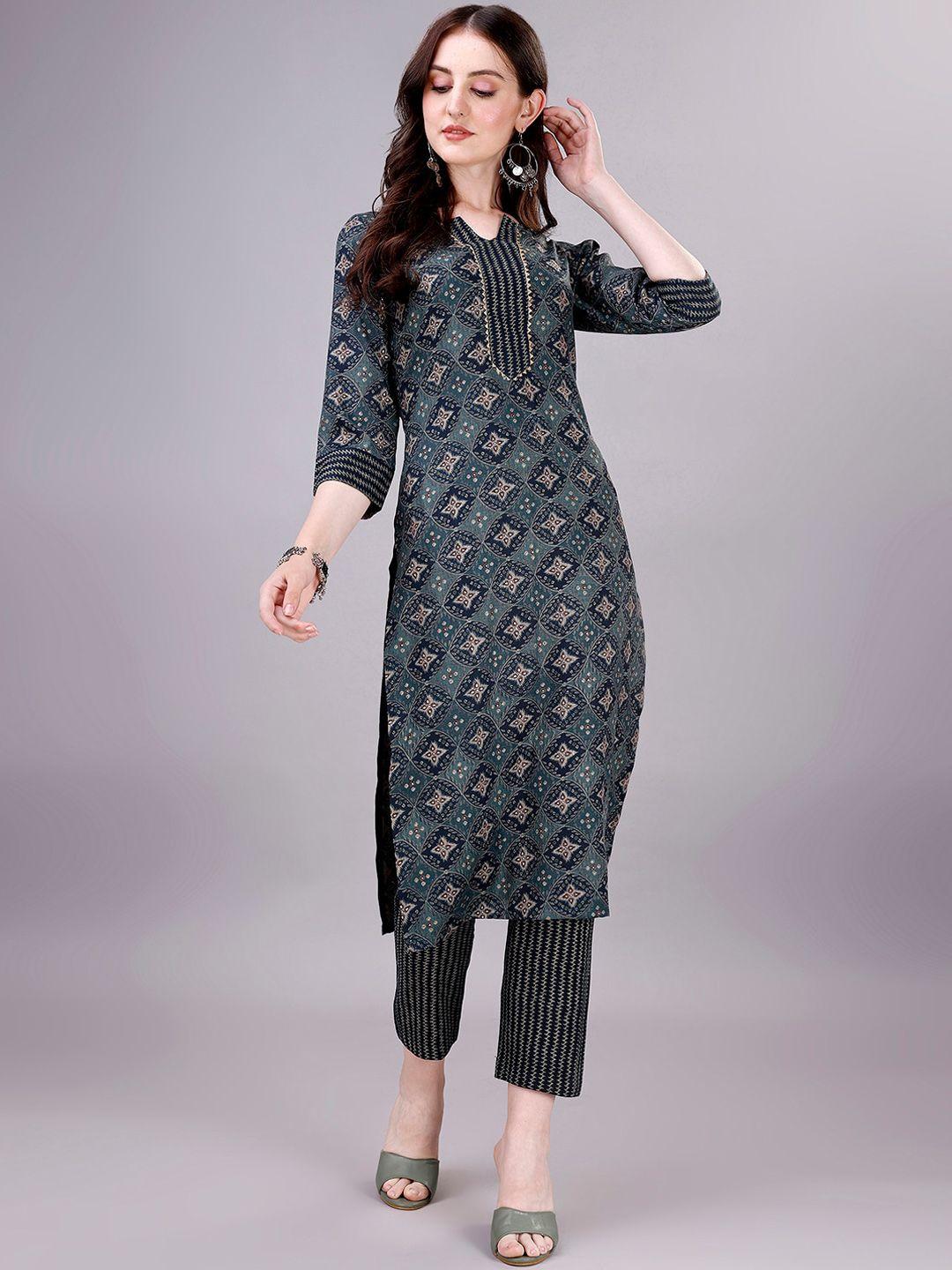 gorgone ethnic motifs printed regular kurta with trousers