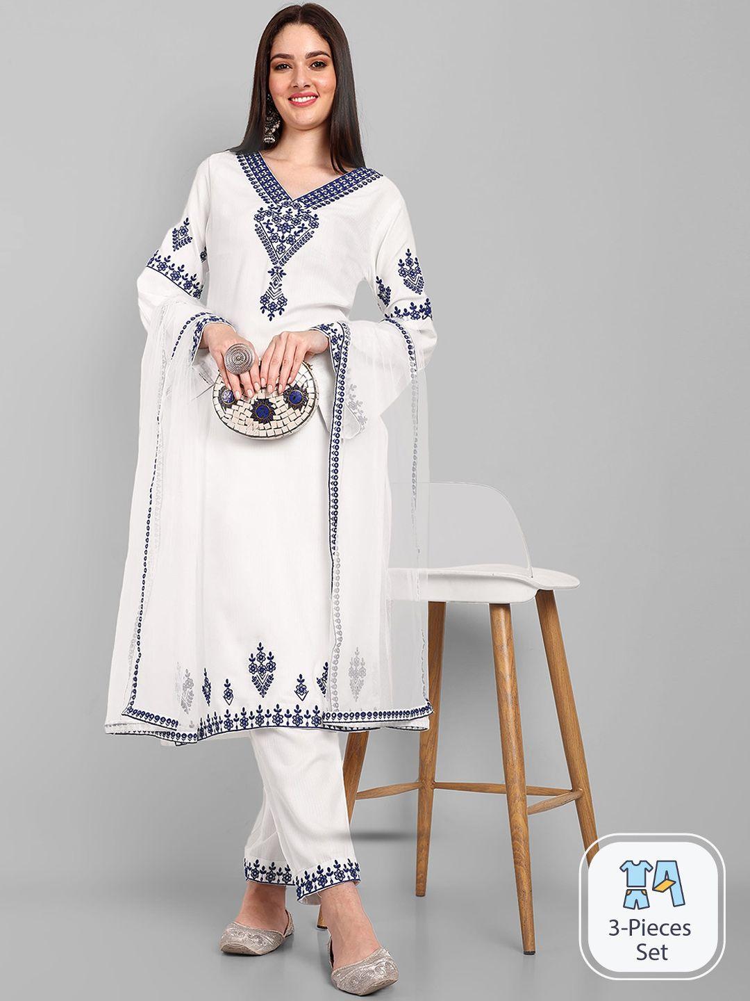 navlik ethnic motifs embroidered regular thread work kurta & trousers with dupatta