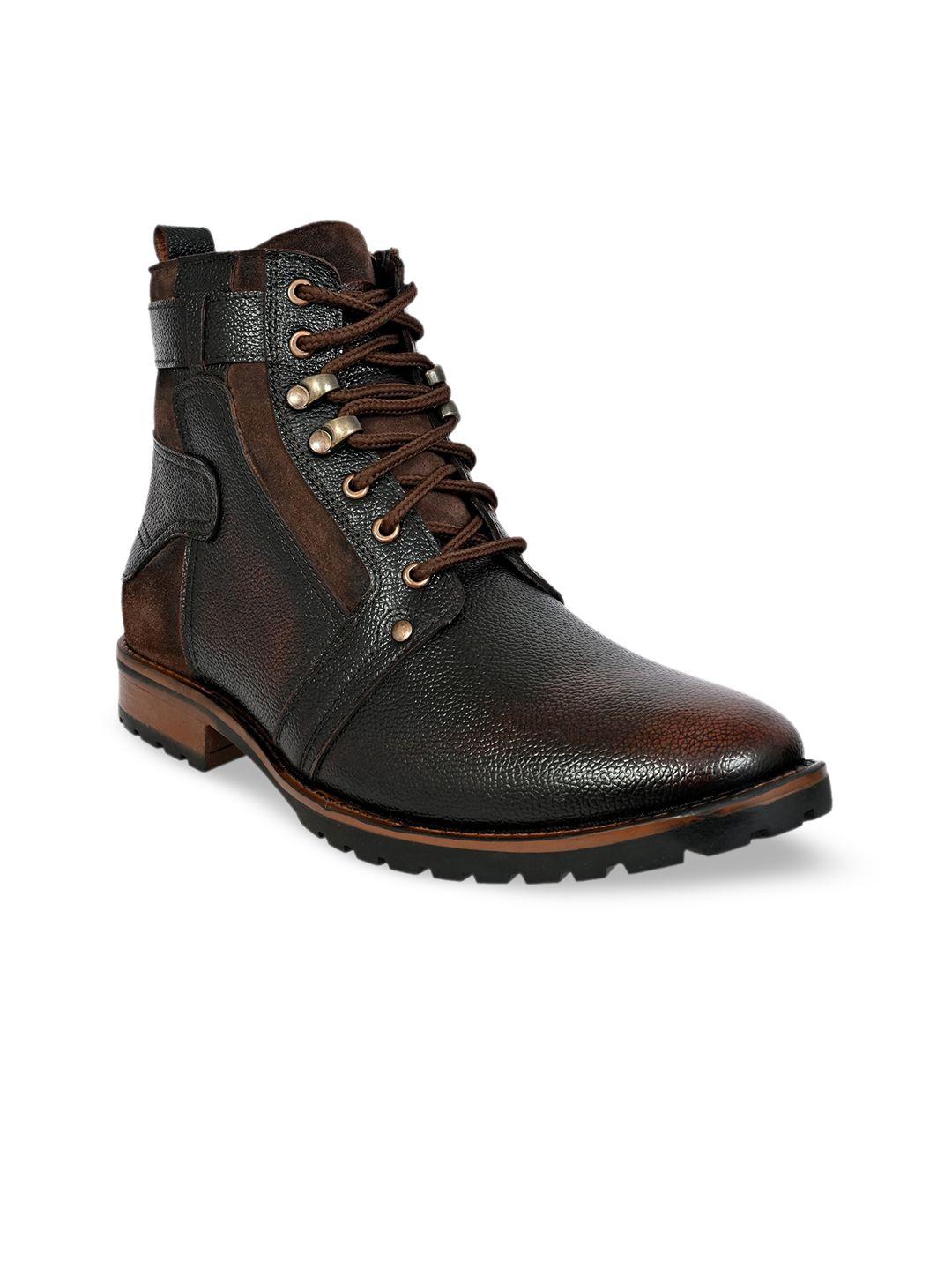 kicksfire men textured genuine leather biker boots