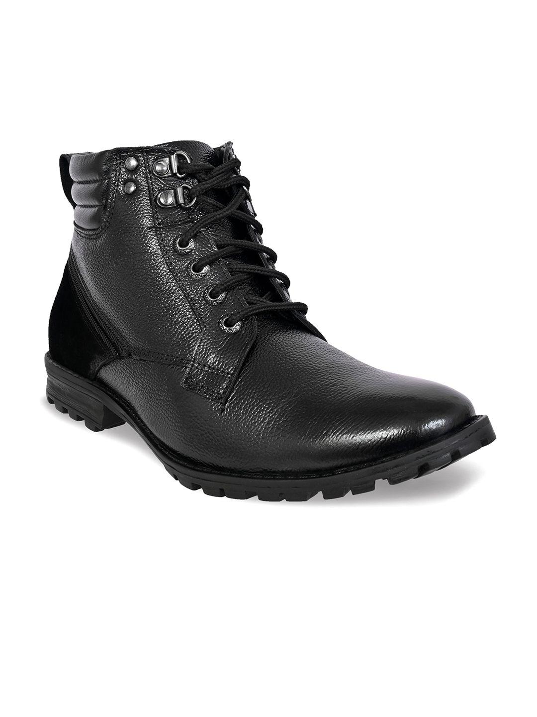 kicksfire men textured genuine leather mid-top biker boots