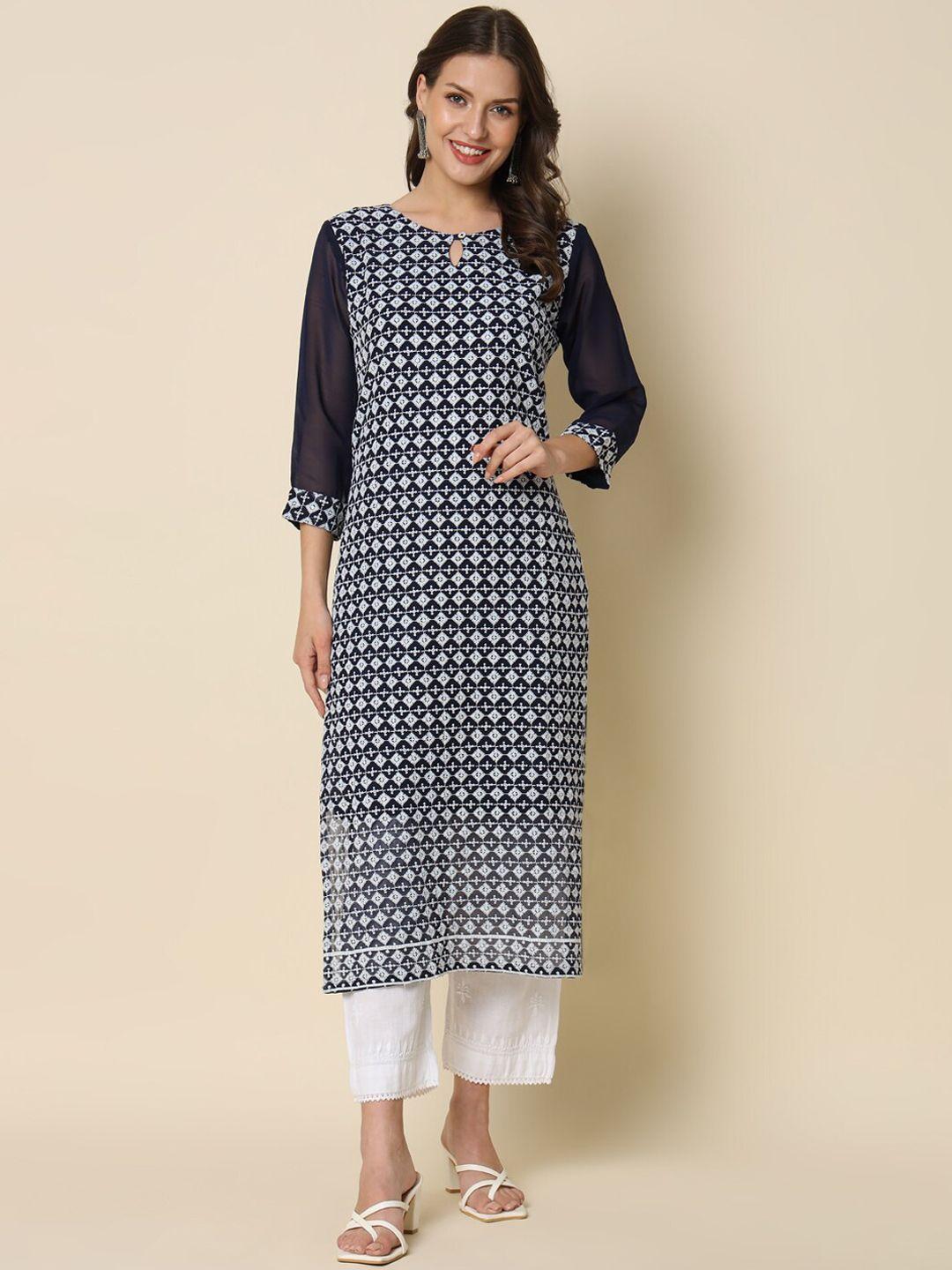 kalini geometric embroidered keyhole neck chikankari straight kurta