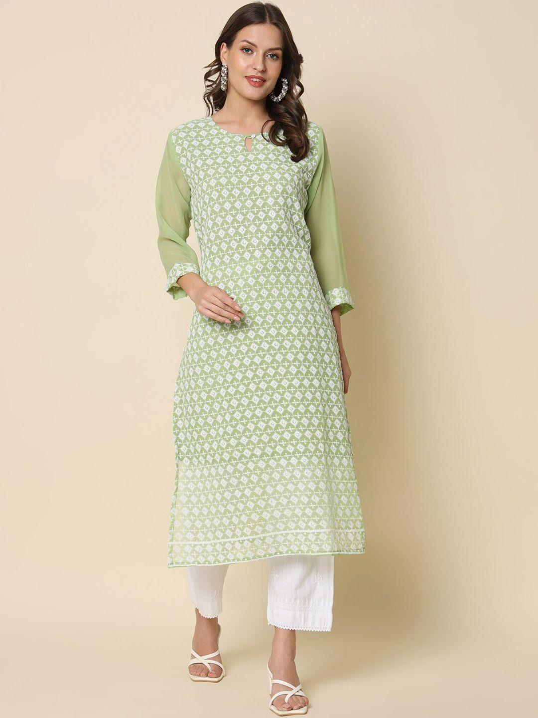 kalini geometric embroidered keyhole neck chikankari straight kurta