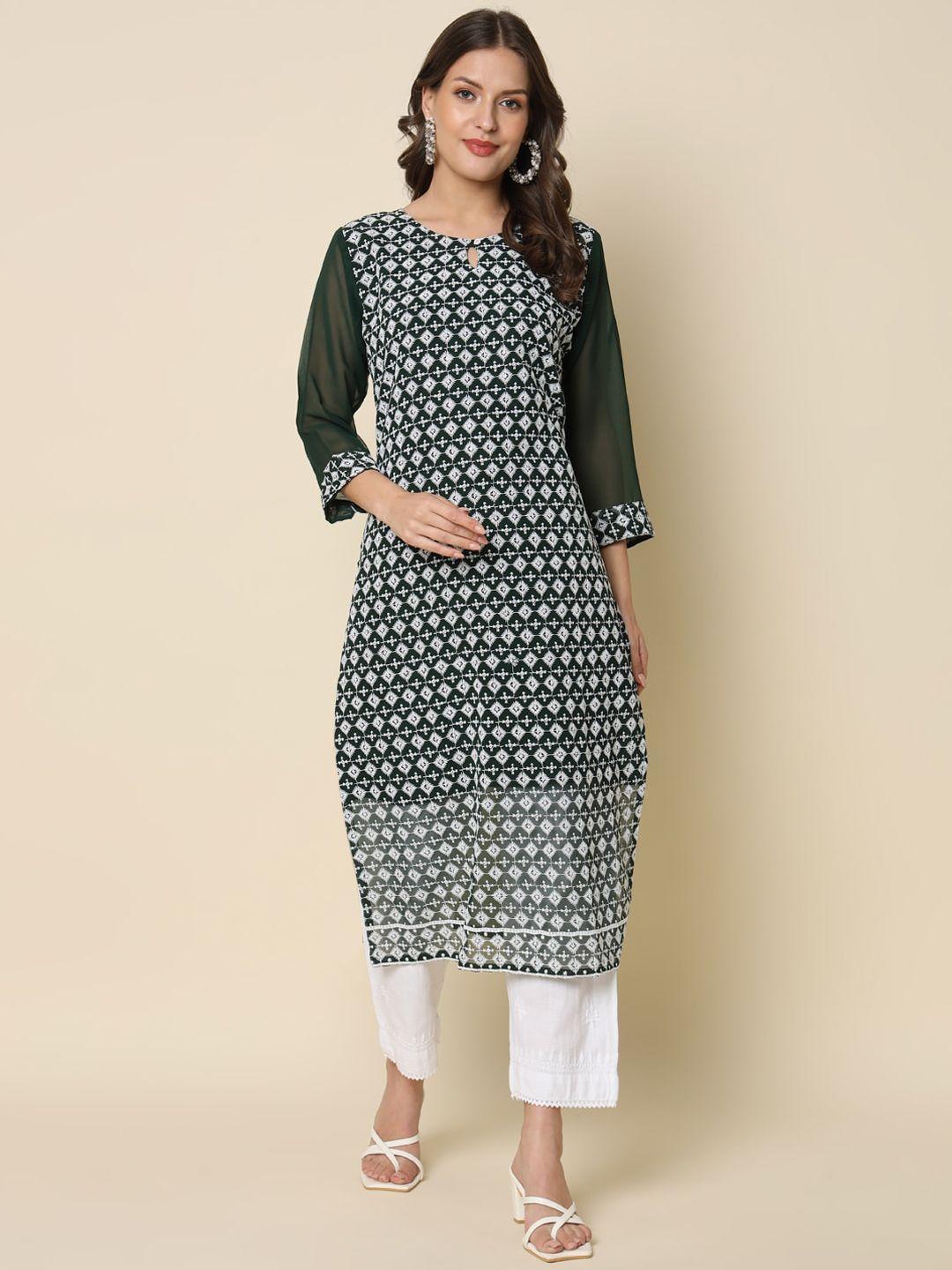 kalini ethnic motifs embroidered keyhole neck chikankari georgette straight kurta