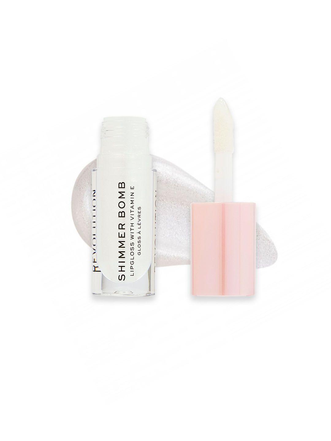 makeup revolution london shimmer bomb lip gloss with vitamin e 4.5ml - light beam pearl