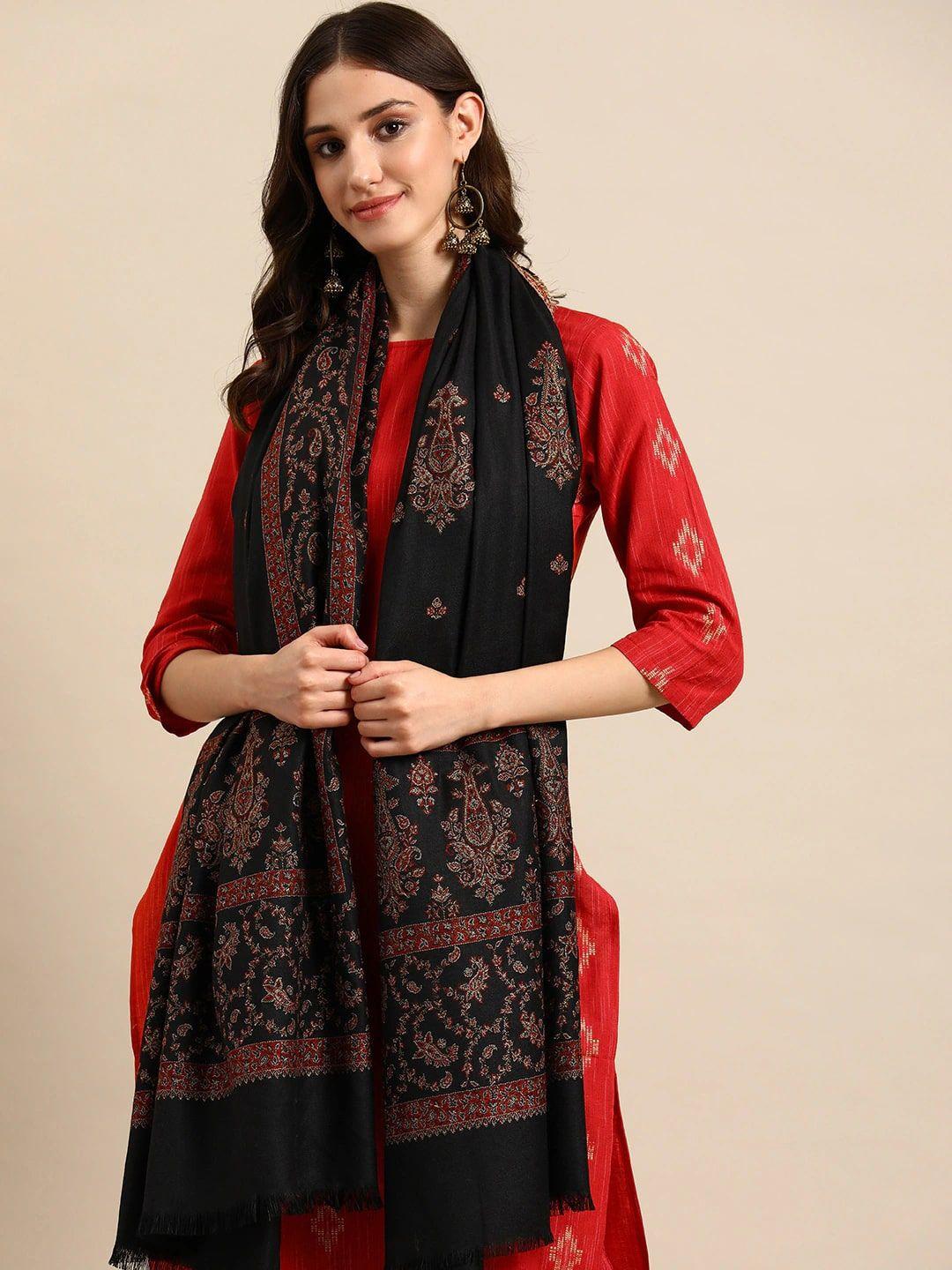 sangria black ethnic motifs woven design shawl