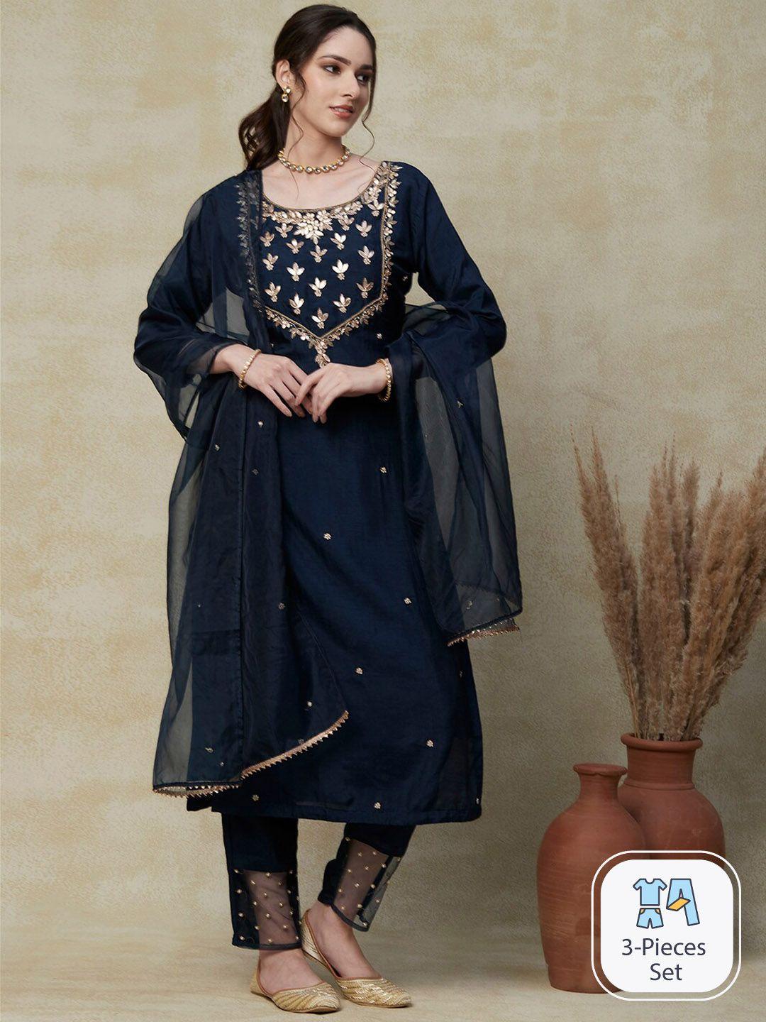 fashor floral embroidered regular gotta patti kurta & trousers with dupatta