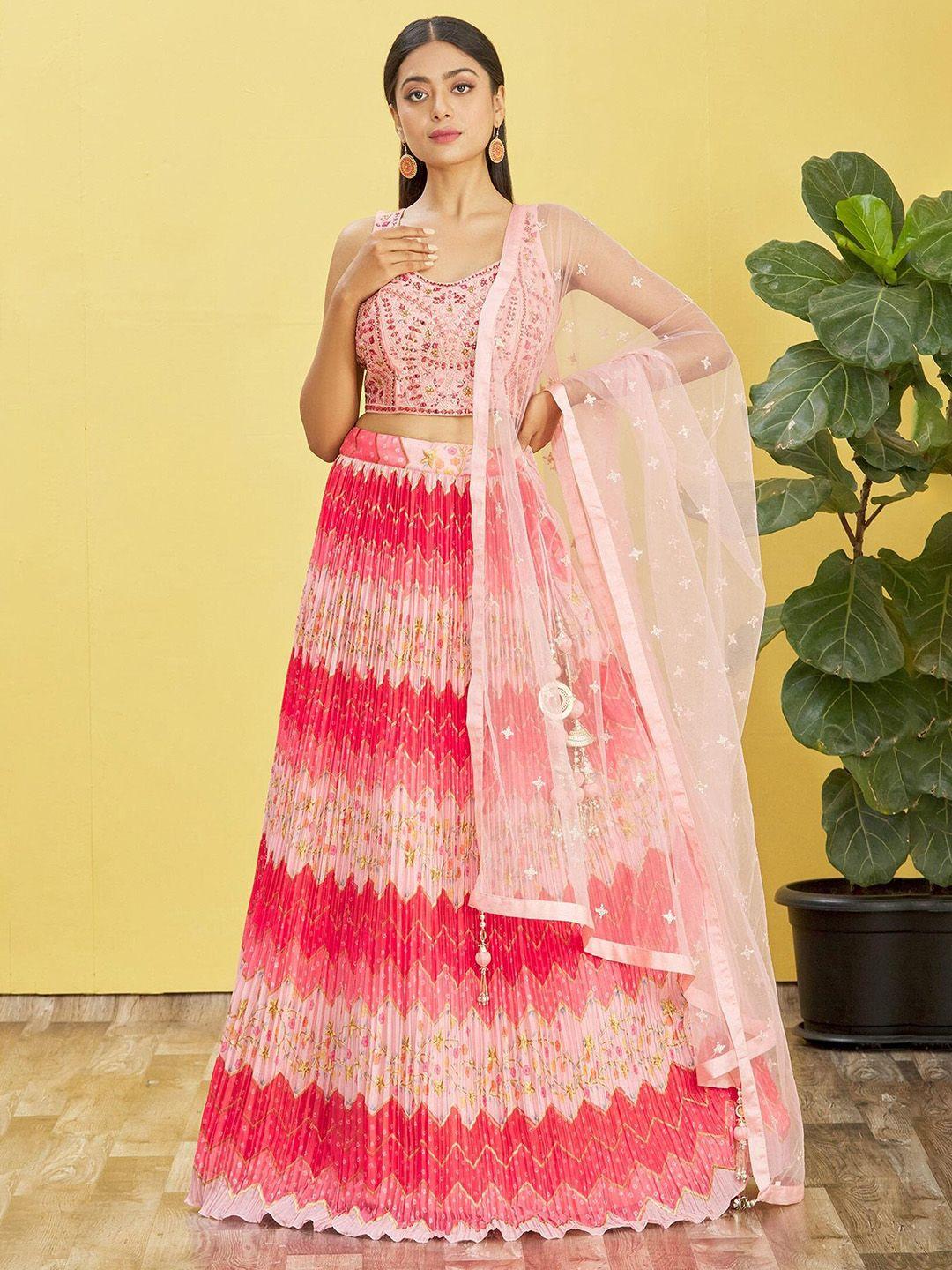 zeel clothing embellished mirror work semi-stitched lehenga & blouse with dupatta