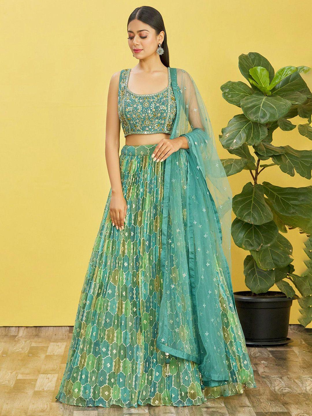 zeel clothing embellished mirror work semi-stitched lehenga & blouse with dupatta