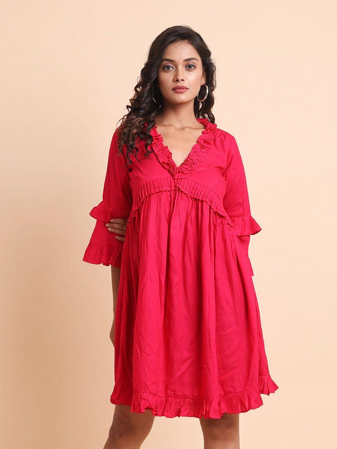 disli flared sleeves ruffles cotton empire dress