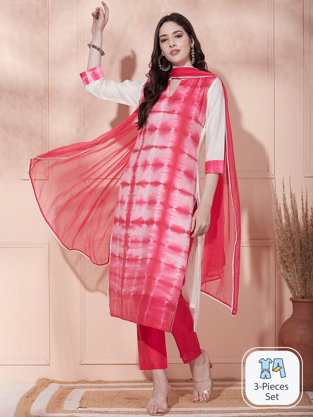 fashor dyed kurta with trousers & dupatta