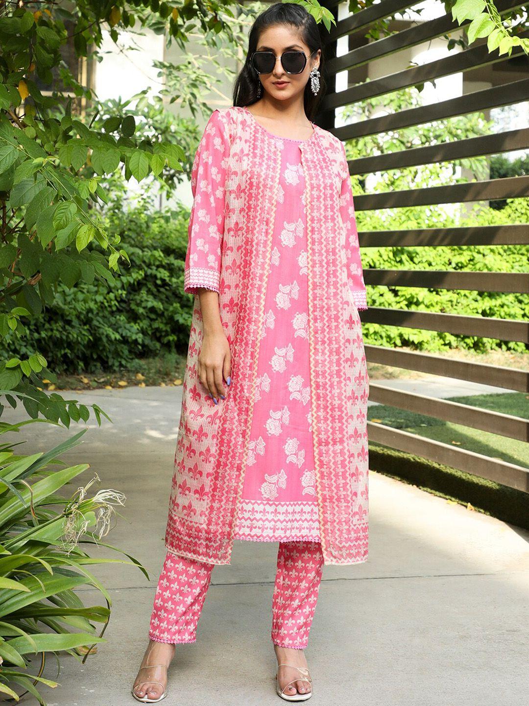 aks couture floral printed a-line kurta with trousers with jacket