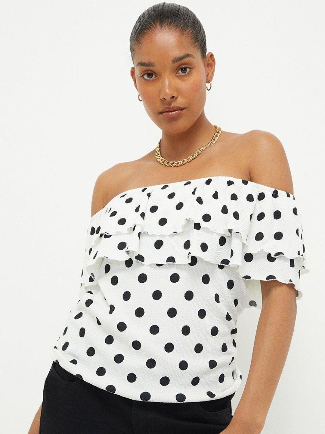 dorothy perkins monochrome polka dot print frilled bardot top