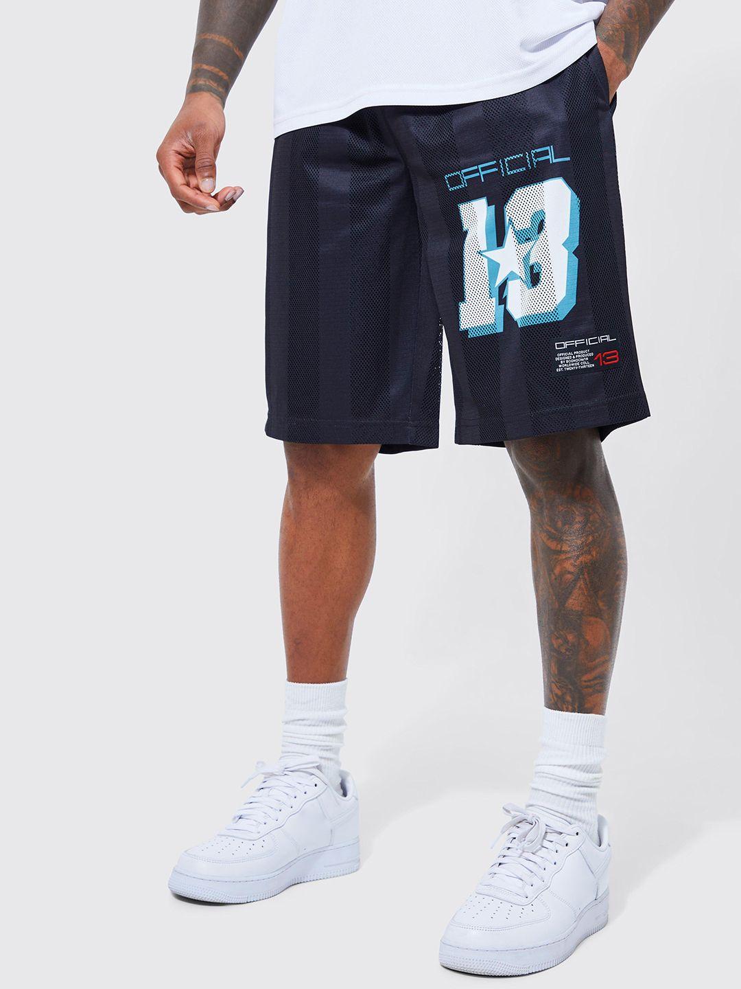 boohooman self-striped basketball shorts with printed  detail