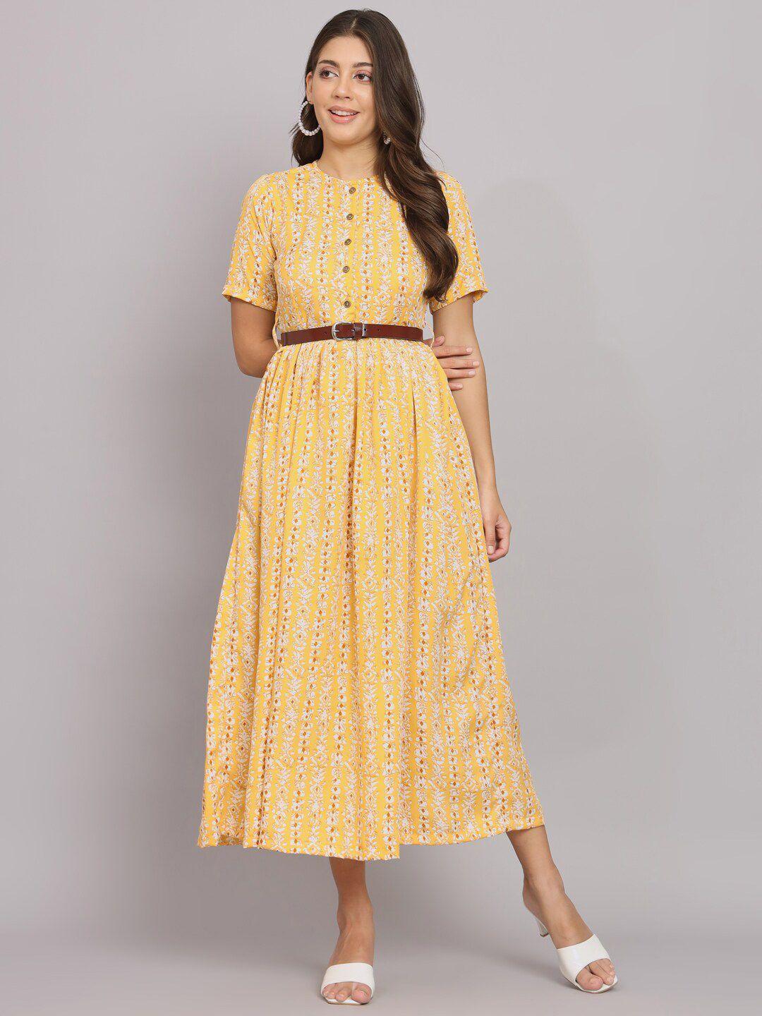 hello design floral printed crepe a-line midi dress