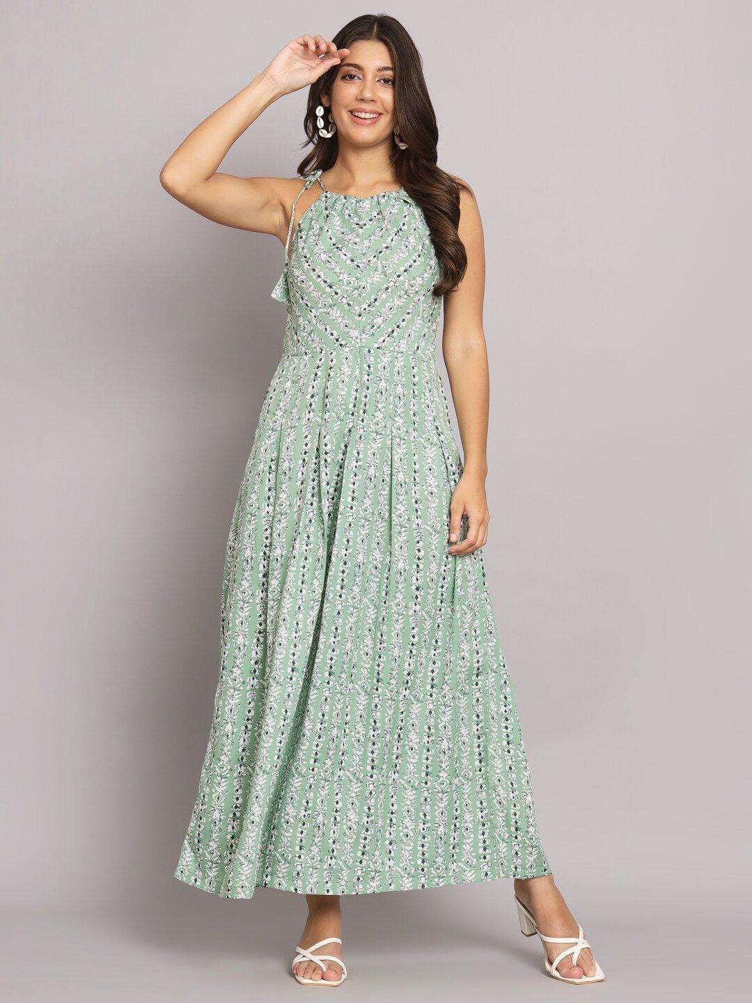 hello design ethnic motif printed sleeveless crepe fit and flare maxi dress