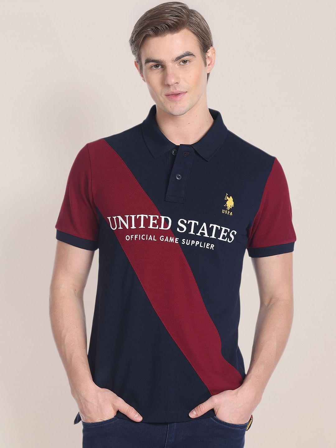 u.s. polo assn. slim fit colourblocked polo collar cotton t-shirt