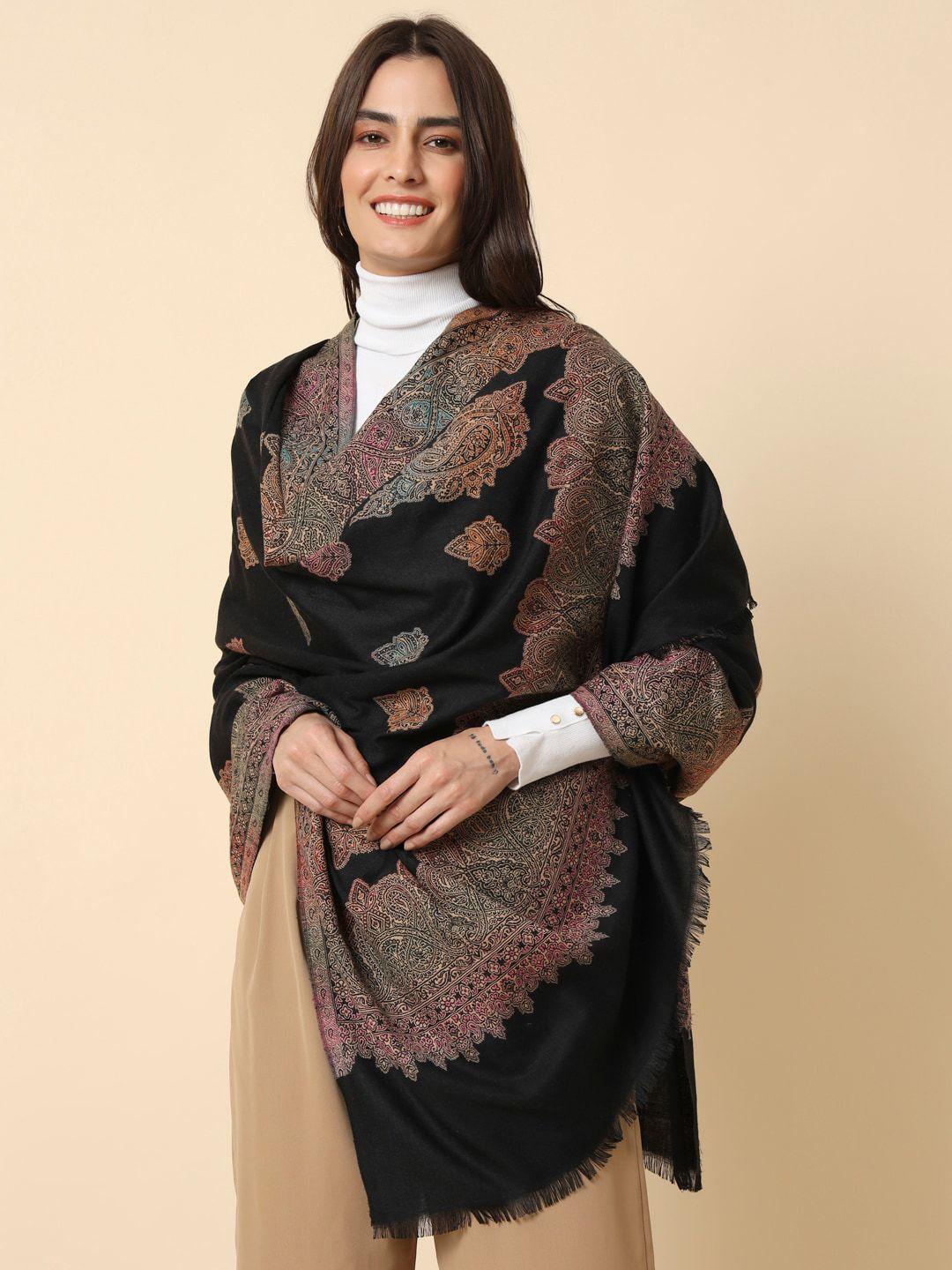 here&now black kaani paisley woven design shawl