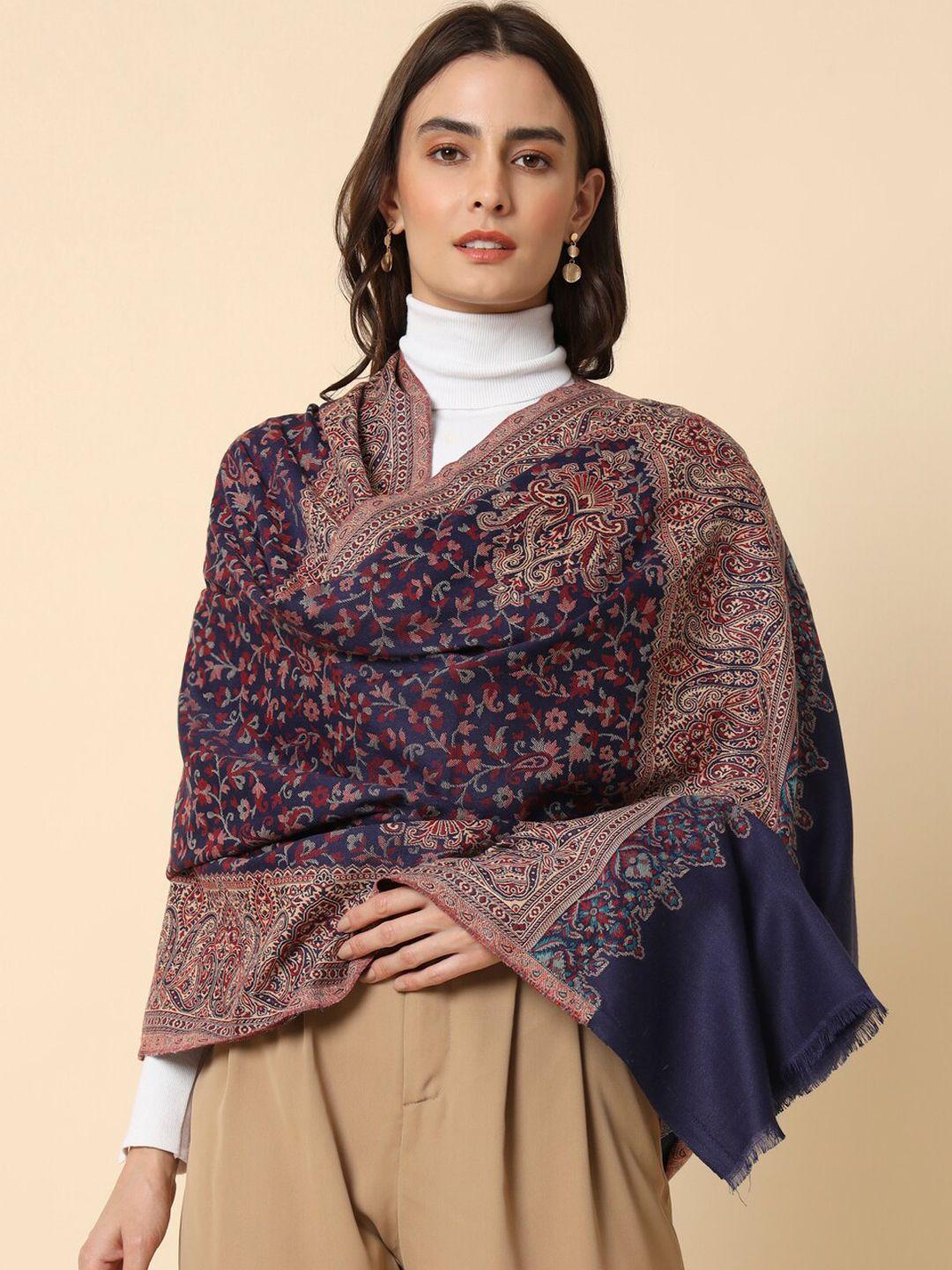 here&now navy blue kaani woven design shawl