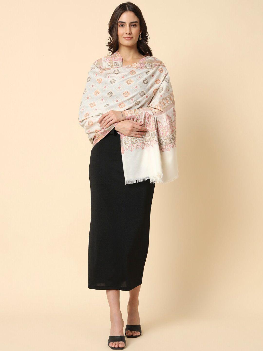 here&now white kaani woven design shawl