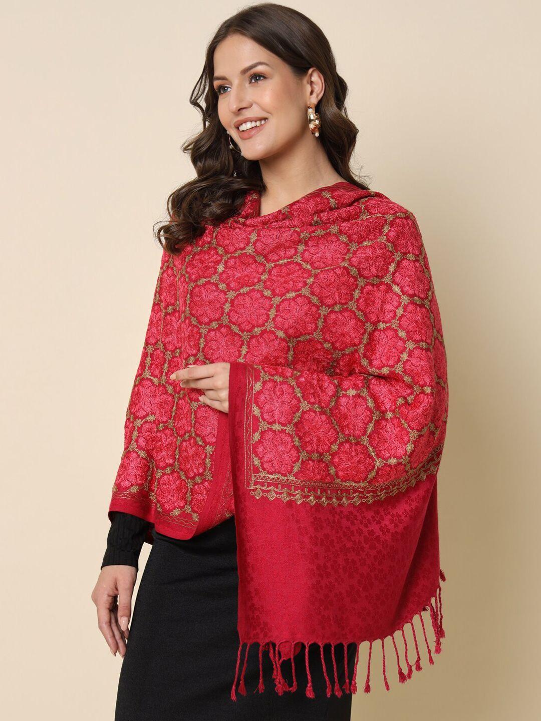 here&now pink ethnic motif embroidered shawl