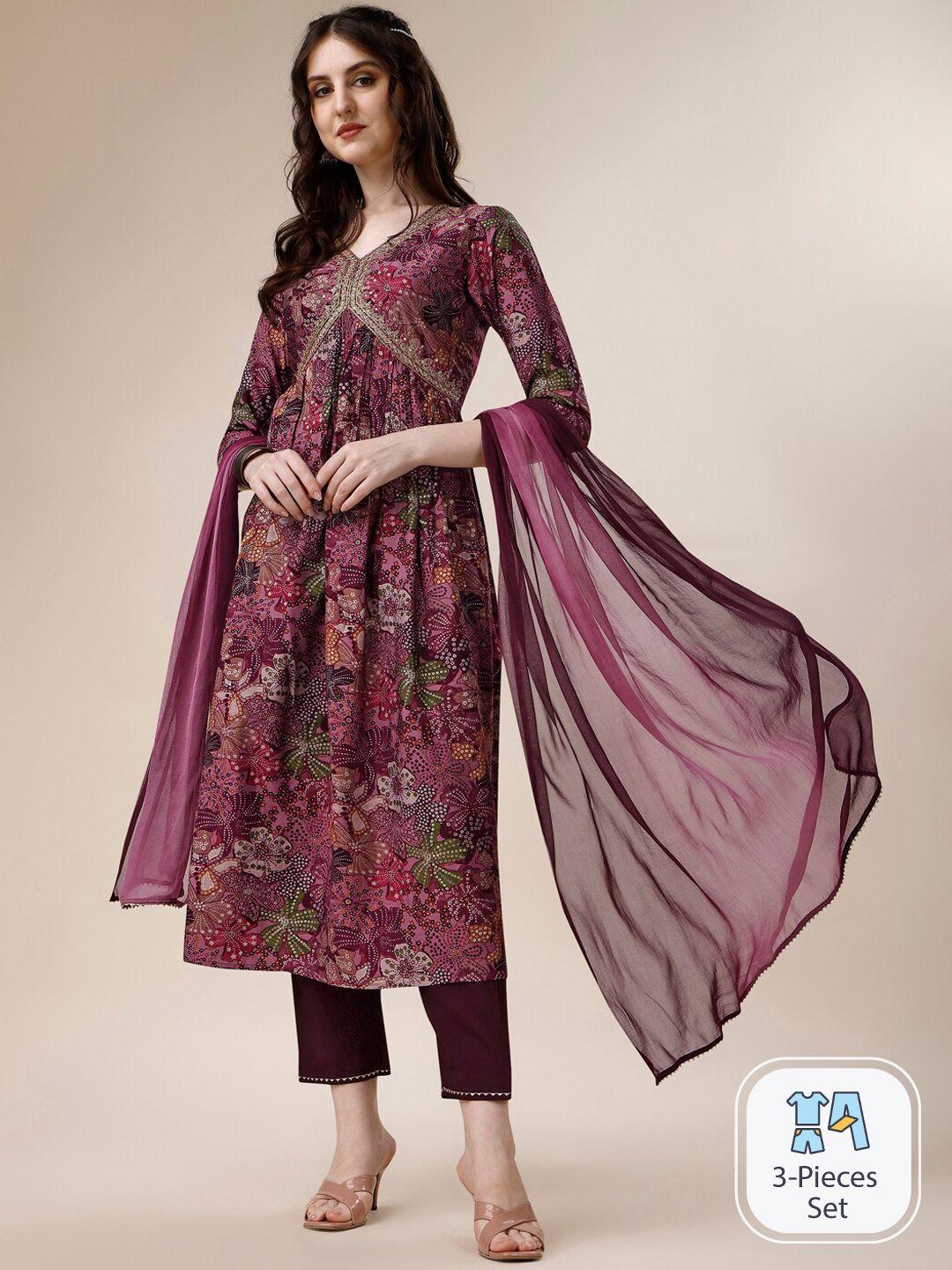 kalini floral printed empire gotta patti a-line kurta & trousers with dupatta