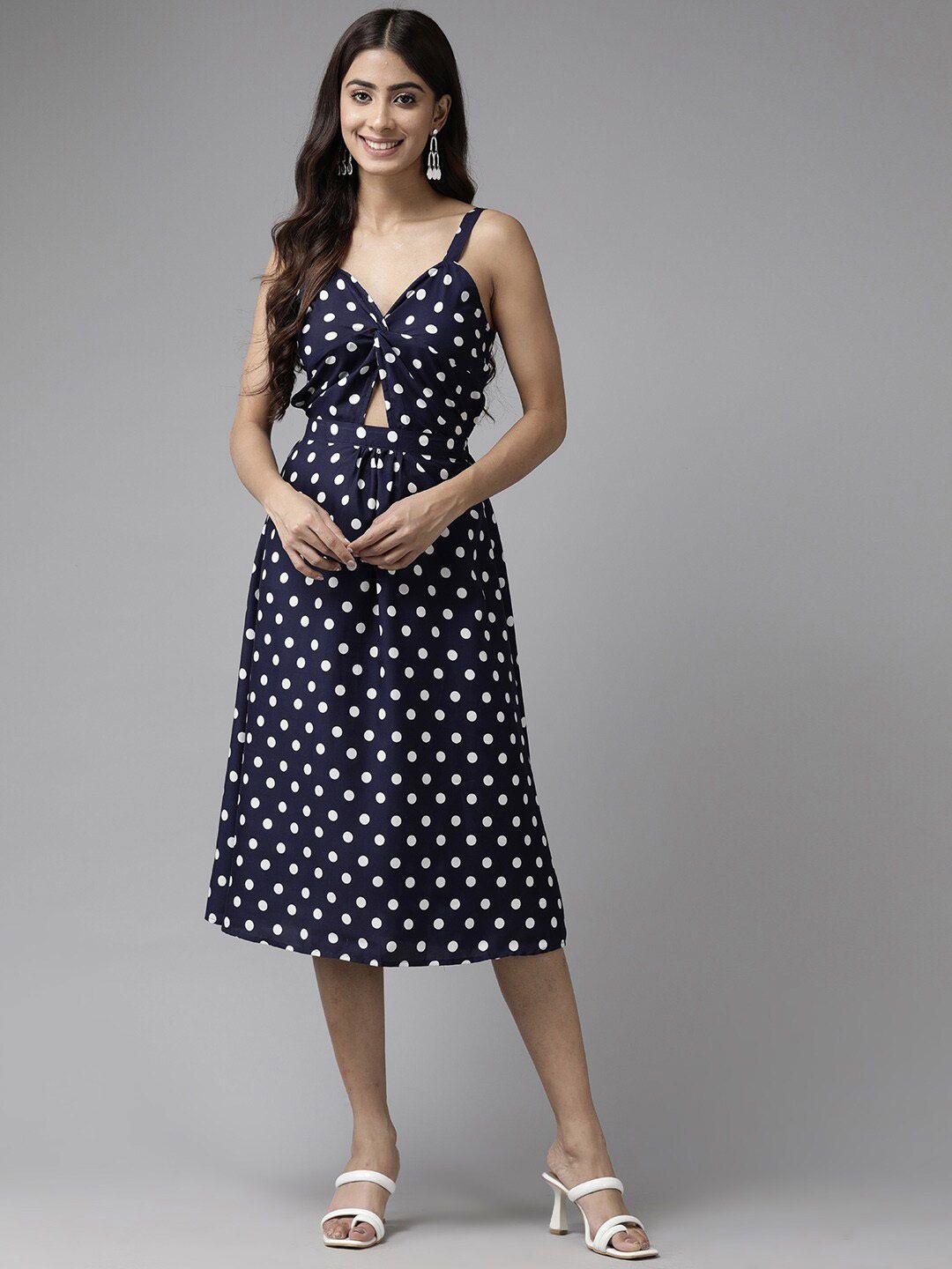 baesd navy blue polka dot print net peplum maxi dress