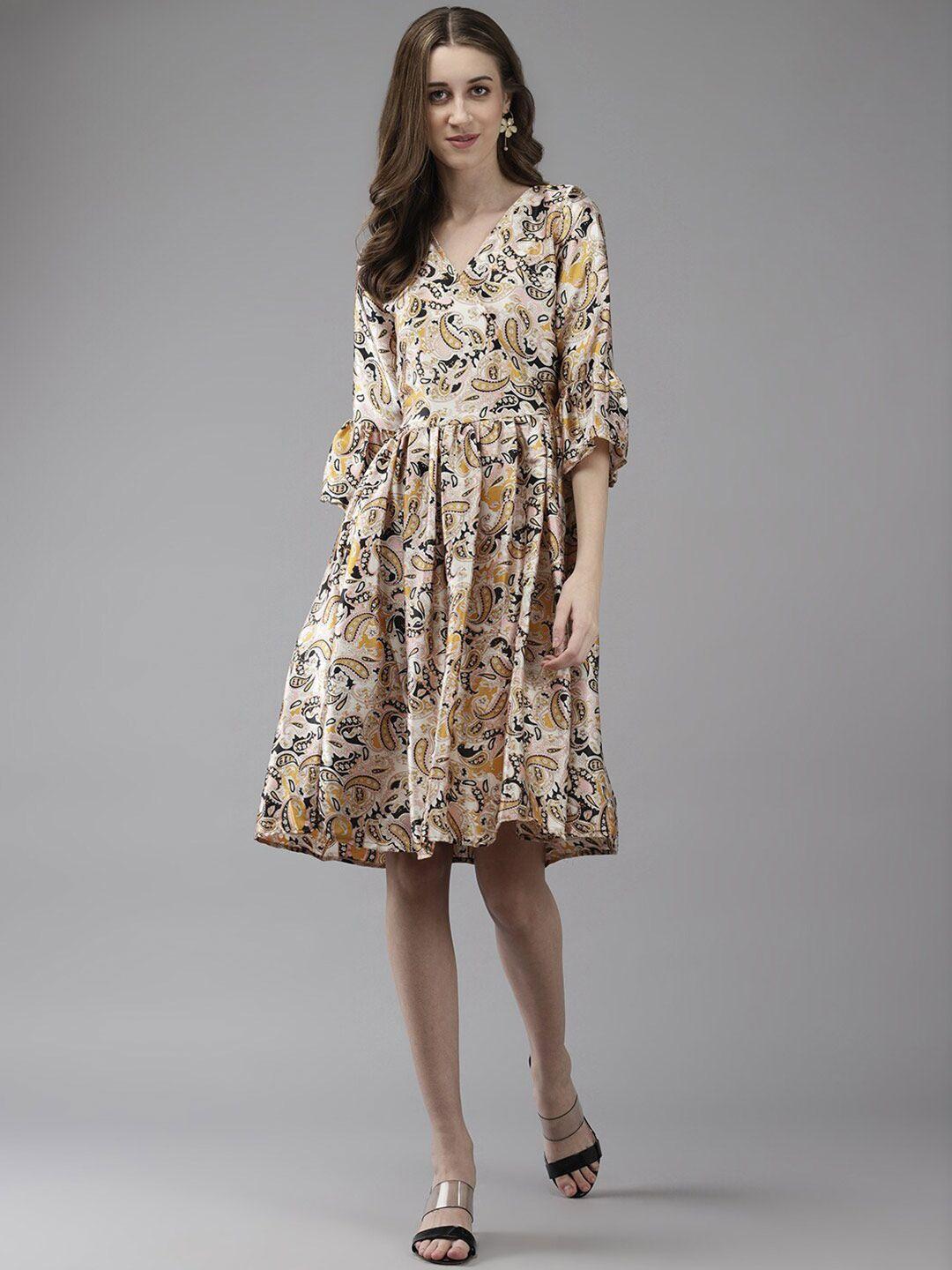 baesd multicoloured floral print bell sleeve net a-line dress