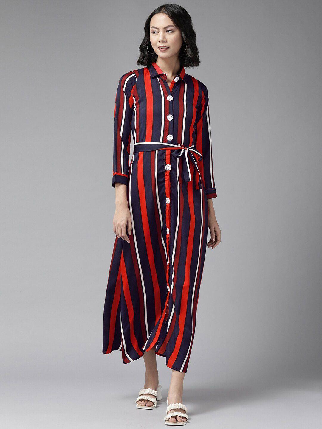 baesd multicoloured striped shirt maxi dress