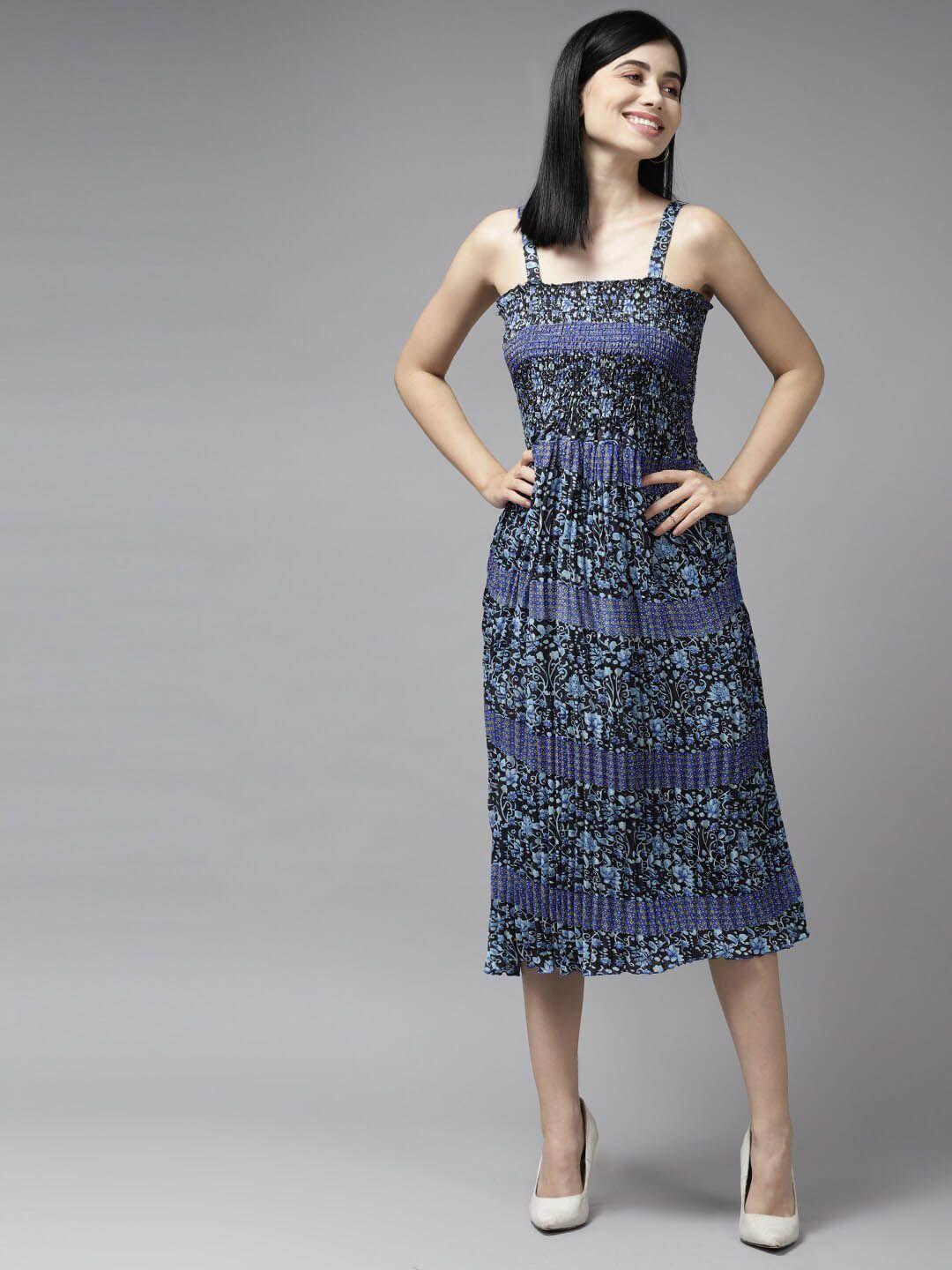 baesd blue print georgette empire midi dress