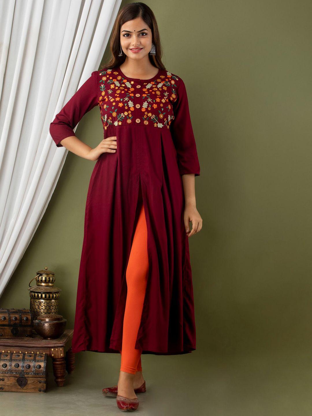 nishabd women red ethnic motifs thread work anarkali kurta