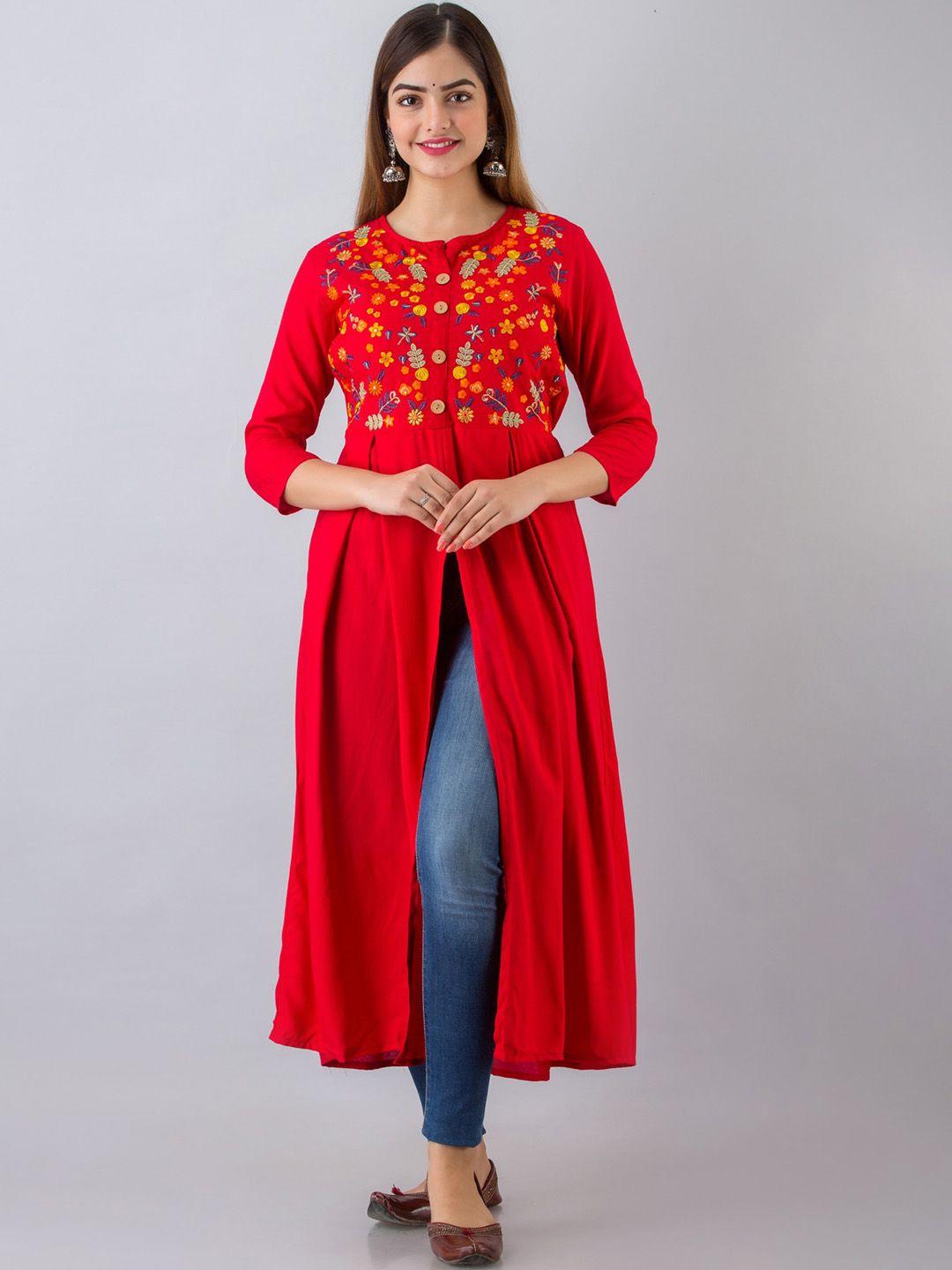 nishabd floral embroidered thread work high slit kurta