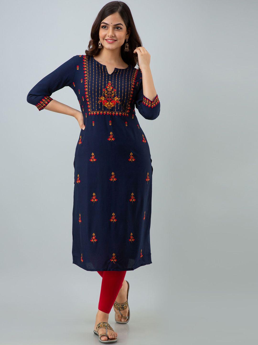 nishabd women navy blue geometric embroidered gotta patti kurta