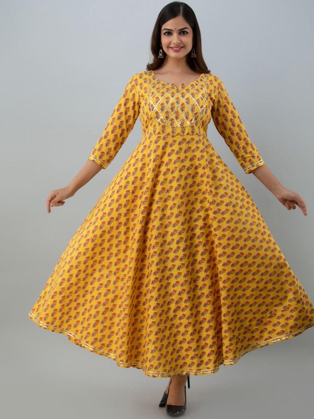 nishabd women yellow printed flared sleeves anarkali kurta